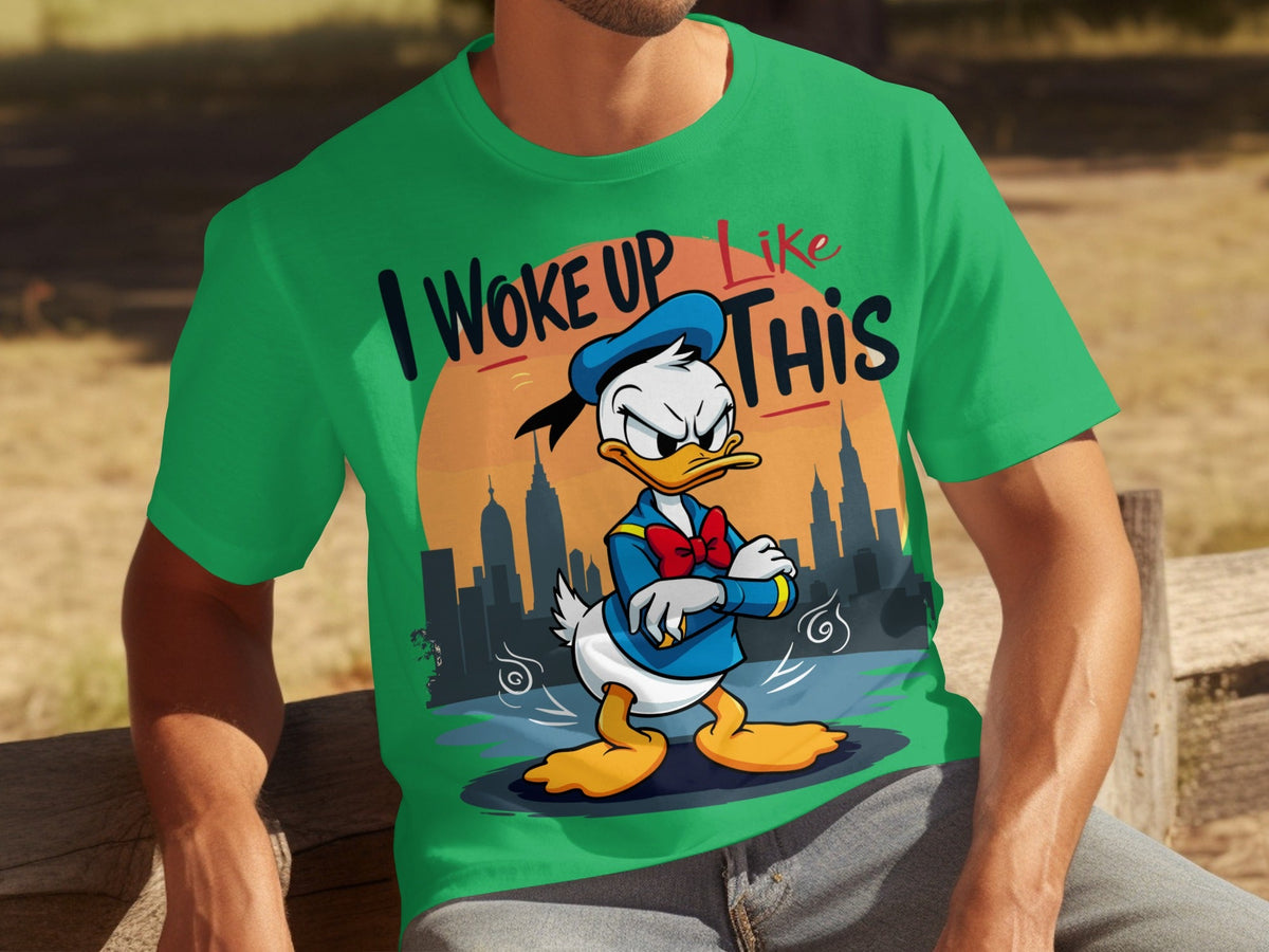 Donald Duck I Woke Up Like This On Cityscape Backdrop T-Shirts