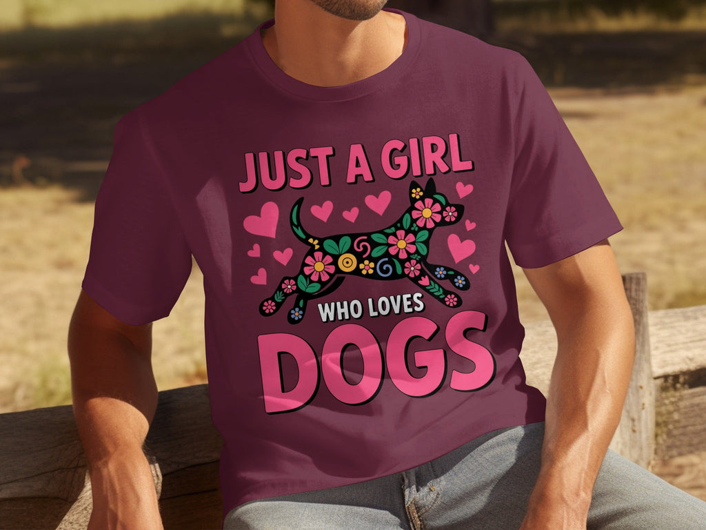 Just A Girl Who Loves Dogs Floral Dog Design T-Shirts