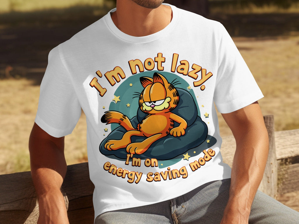Lazy Garfield on Energy Saving Mode Funny Graphic T-Shirts