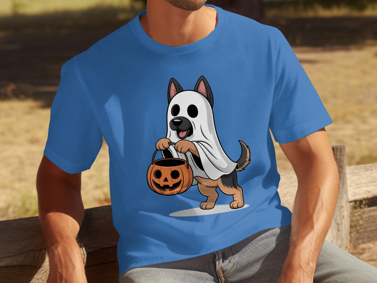 Cute German Shepherd Dressed as Ghost for Halloween T-Shirts