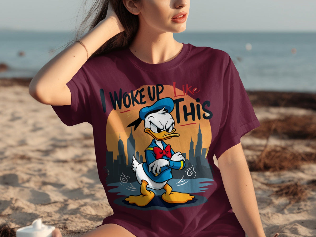 Donald Duck I Woke Up Like This On Cityscape Backdrop T-Shirts