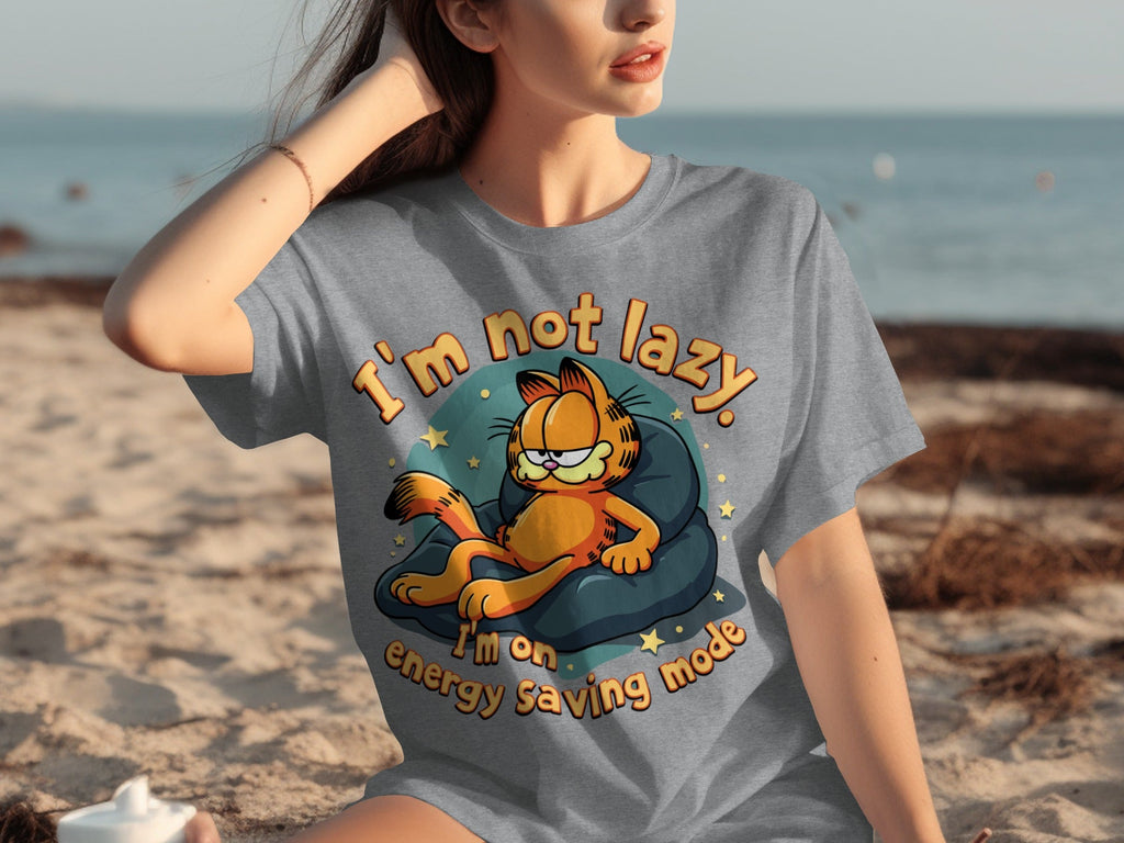 Lazy Garfield on Energy Saving Mode Funny Graphic T-Shirts