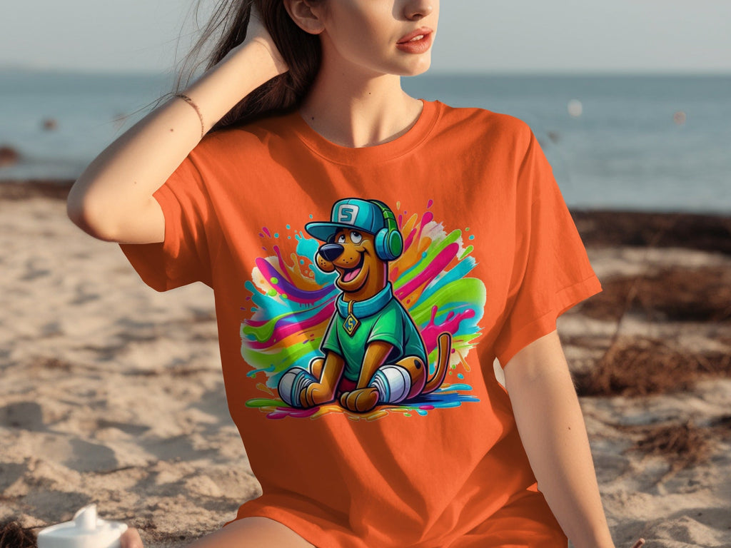 Scooby Doo with Headphones and Cap Colorful Art T-Shirts