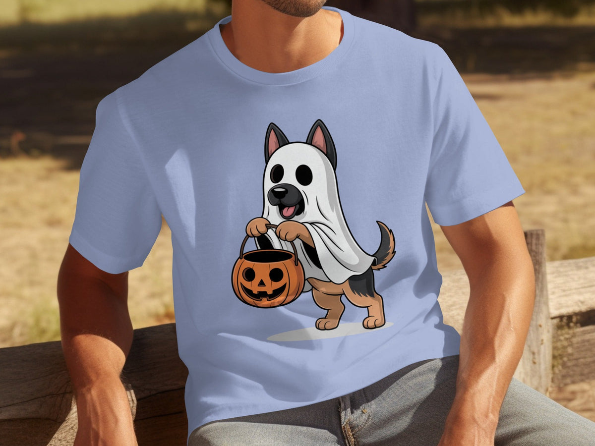 Cute German Shepherd Dressed as Ghost for Halloween T-Shirts