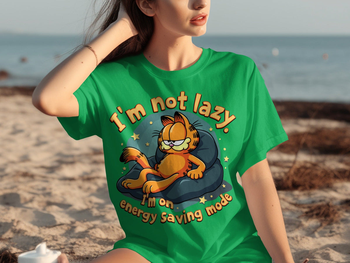 Lazy Garfield on Energy Saving Mode Funny Graphic T-Shirts