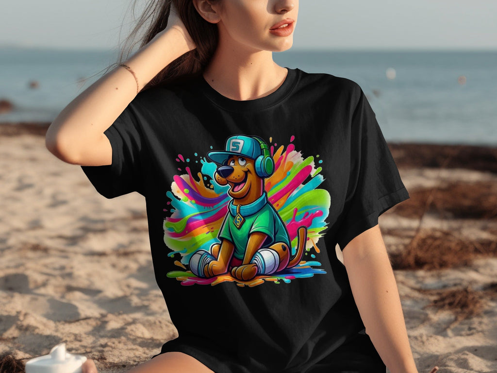 Scooby Doo with Headphones and Cap Colorful Art T-Shirts