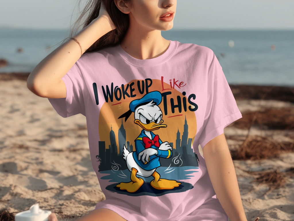 Donald Duck I Woke Up Like This On Cityscape Backdrop T-Shirts