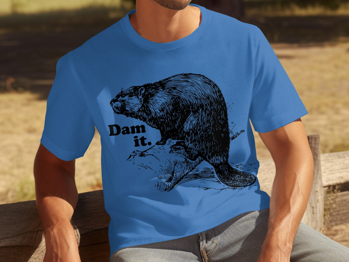 Beaver with Dam it Text Funny Graphic Print T-Shirts product image 3
