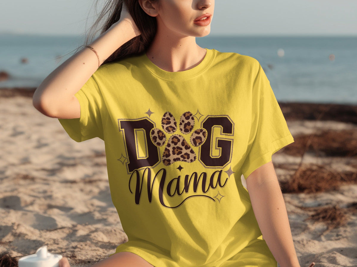 Dog Mama Lettering Design Leopard Paw Print Graphic T-Shirts