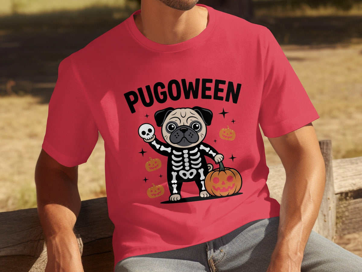 Pugoween Halloween Pug Dog Skeleton Costume T-Shirts
