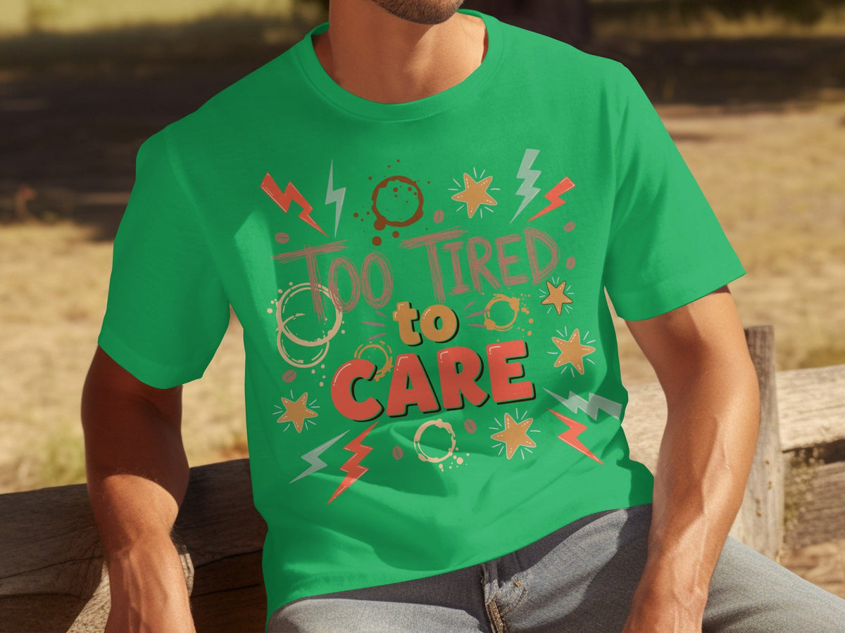 Too Tired to Care Coffee Spills and Stars Design T-Shirts product image 19