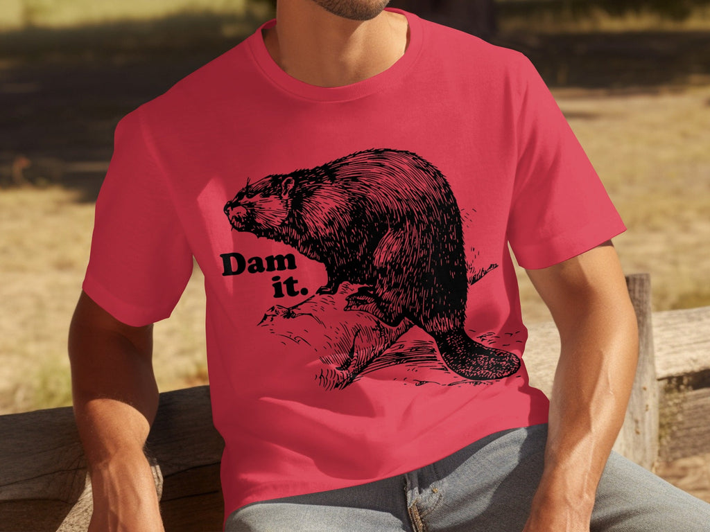Beaver with Dam it Text Funny Graphic Print T-Shirts product image 2