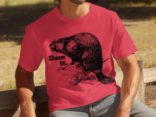 Beaver with Dam it Text Funny Graphic Print T-Shirts product image 2