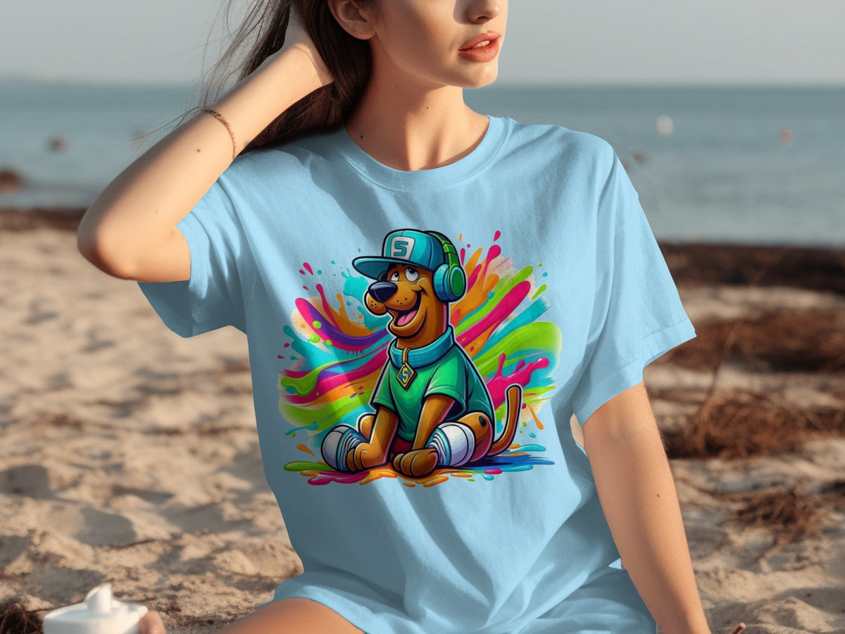 Scooby Doo with Headphones and Cap Colorful Art T-Shirts