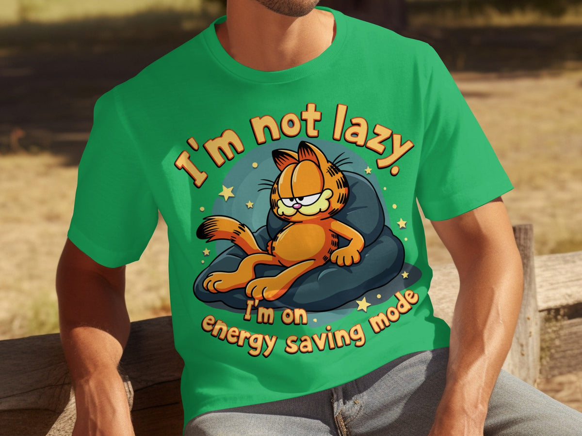 Lazy Garfield on Energy Saving Mode Funny Graphic T-Shirts