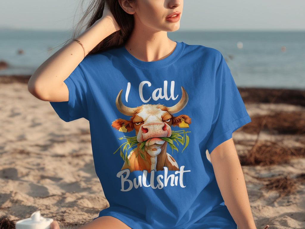 I Call Bullshit Cow with Grass Mouth Funny Farm T-Shirts