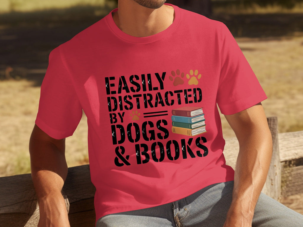 Easily Distracted by Dogs & Books Design Cool T-Shirts product image 16