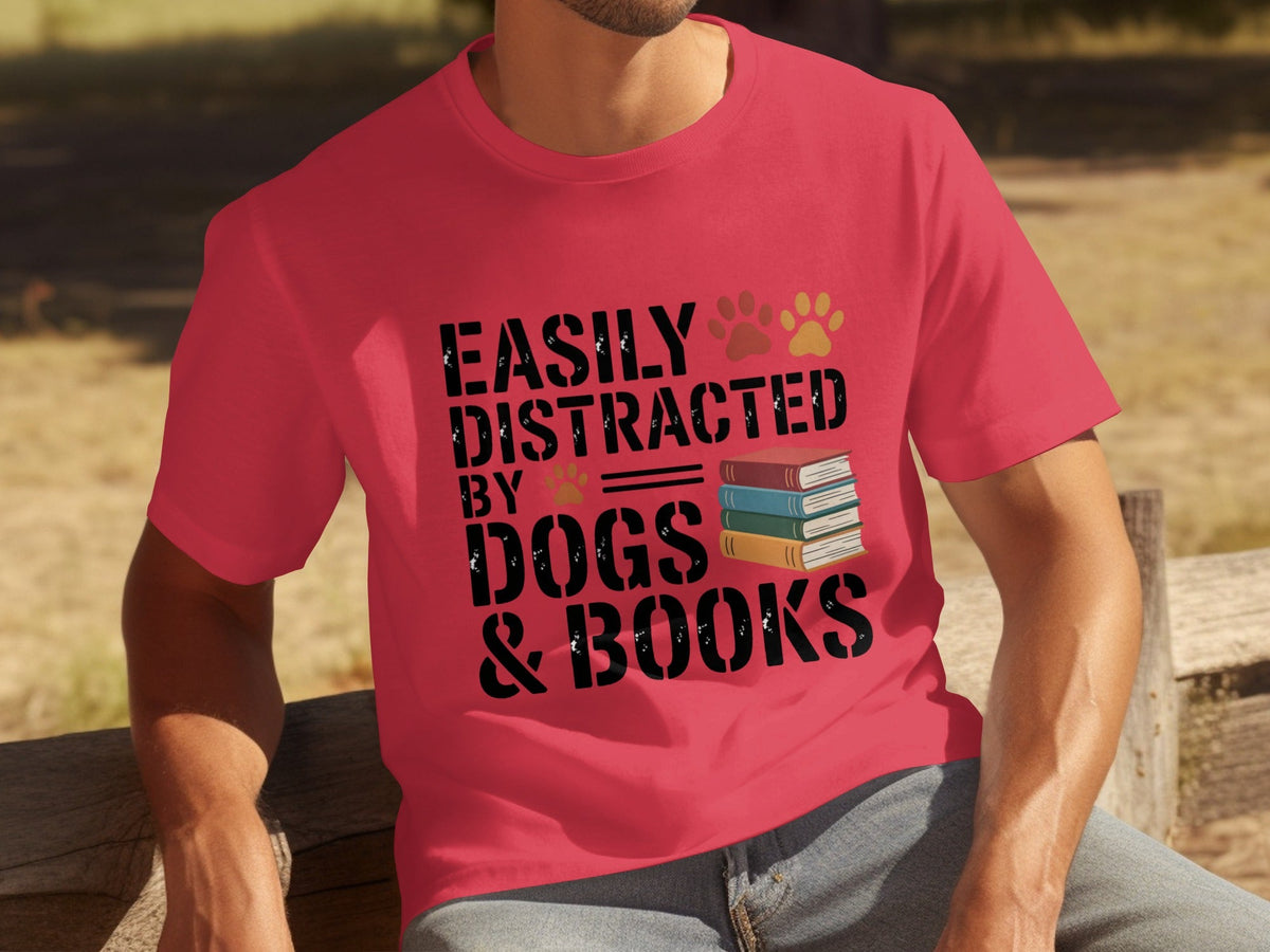 Easily Distracted by Dogs & Books Design Cool T-Shirts product image 16