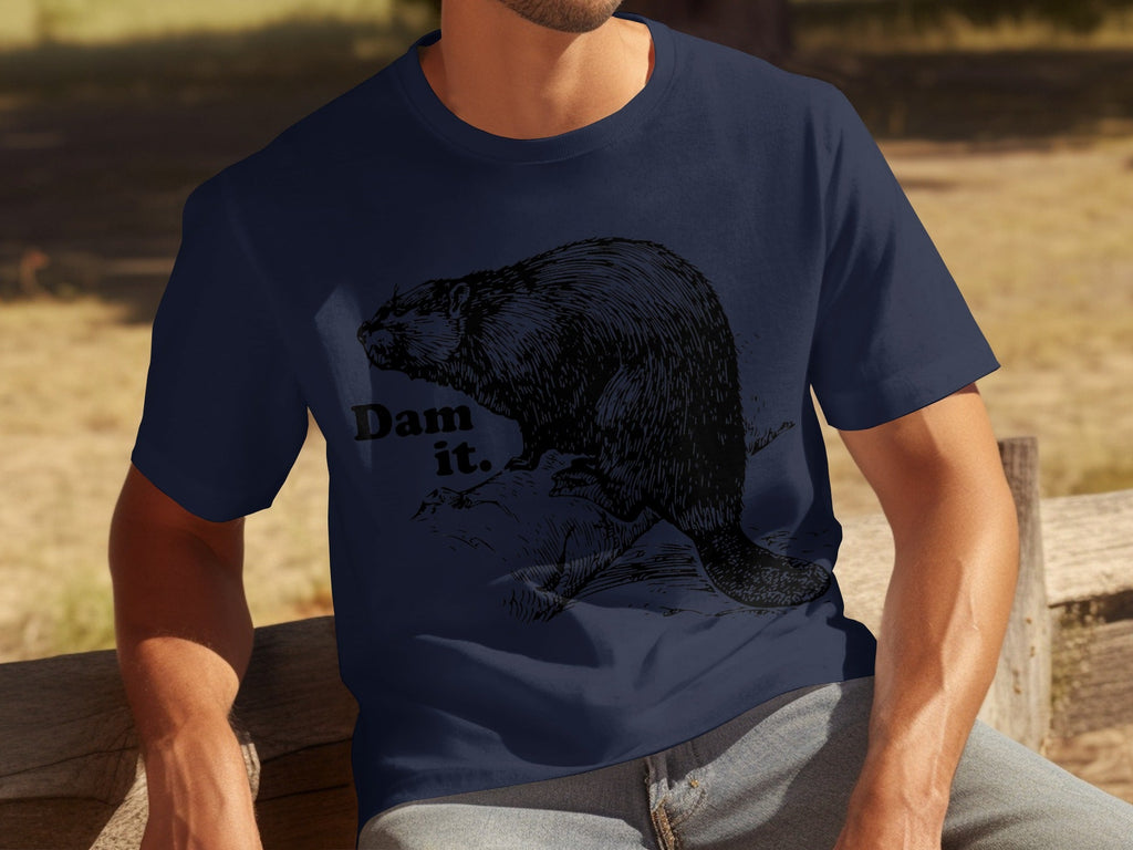 Beaver with Dam it Text Funny Graphic Print T-Shirts product image 9