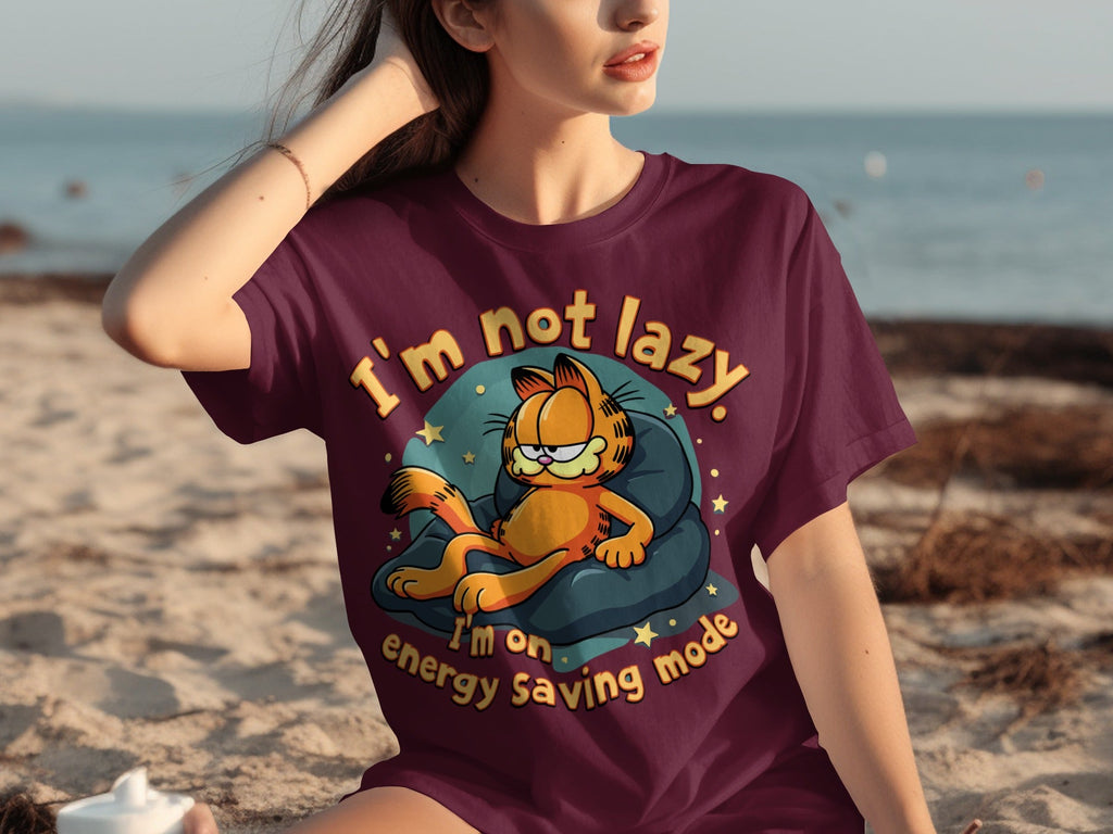 Lazy Garfield on Energy Saving Mode Funny Graphic T-Shirts