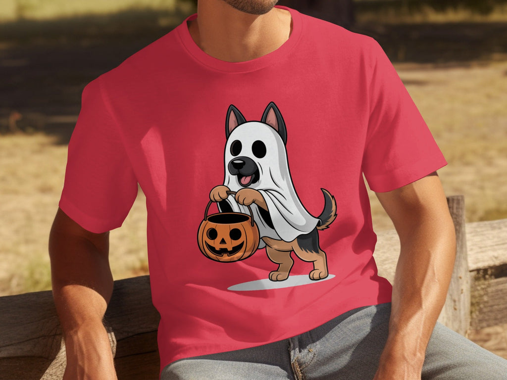 Cute German Shepherd Dressed as Ghost for Halloween T-Shirts