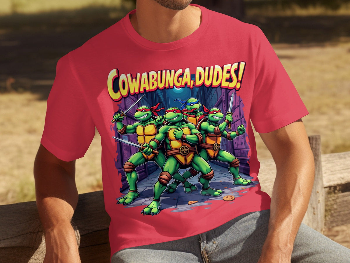 Cowabunga Dudes Four Turtles with Swords in Alley T-Shirts