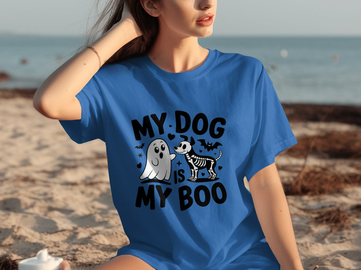 My Dog IS My Boo Halloween Ghost Dog Skeleton Art T-Shirts