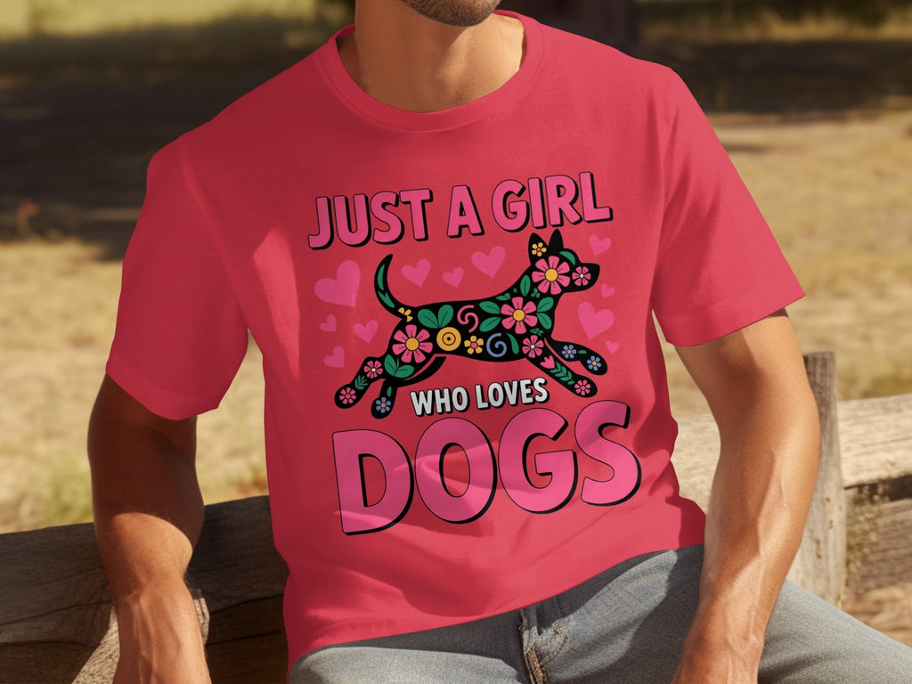 Just A Girl Who Loves Dogs Floral Dog Design T-Shirts