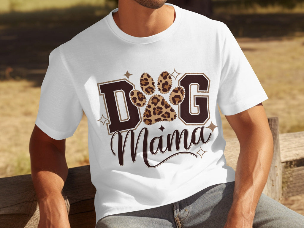 Dog Mama Lettering Design Leopard Paw Print Graphic T-Shirts