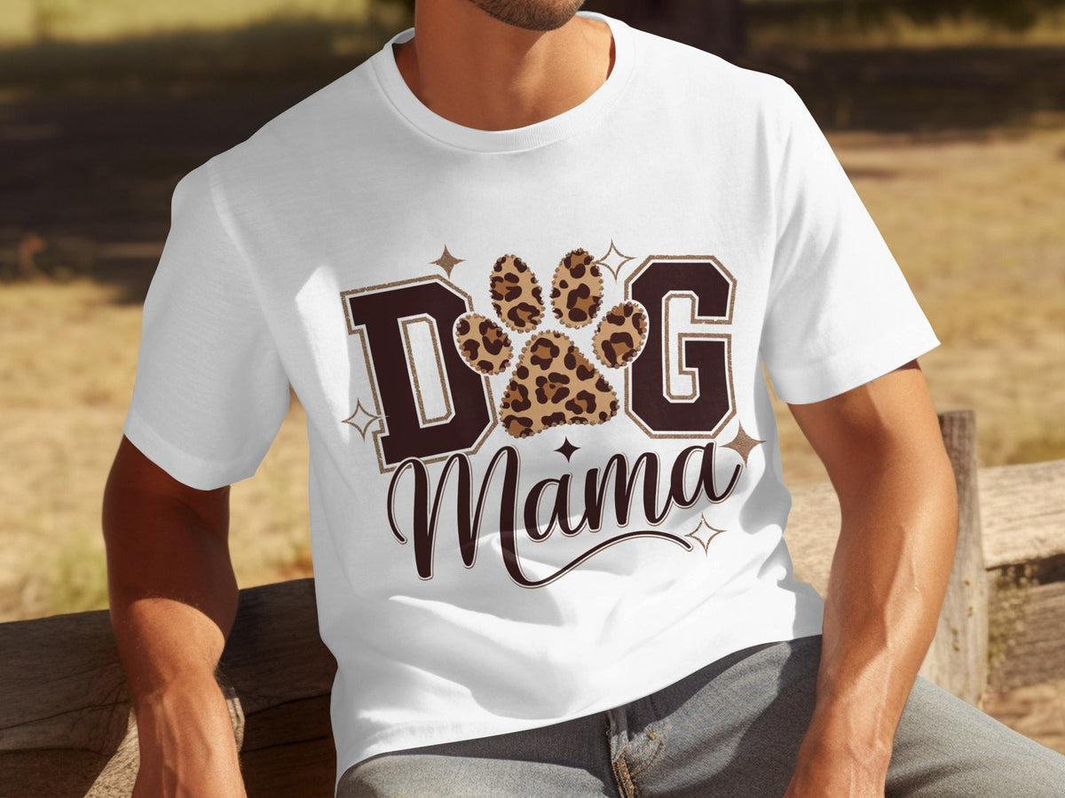 Dog Mama Lettering Design Leopard Paw Print Graphic T-Shirts