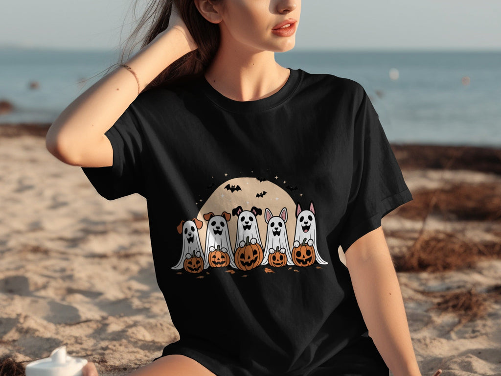 Spooky Dog Ghosts With Pumpkins Halloween Cute Season T-Shirts
