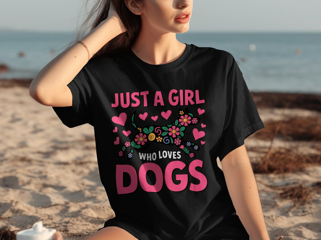 Just A Girl Who Loves Dogs Floral Dog Design T-Shirts