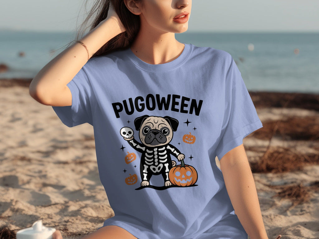 Pugoween Halloween Pug Dog Skeleton Costume T-Shirts