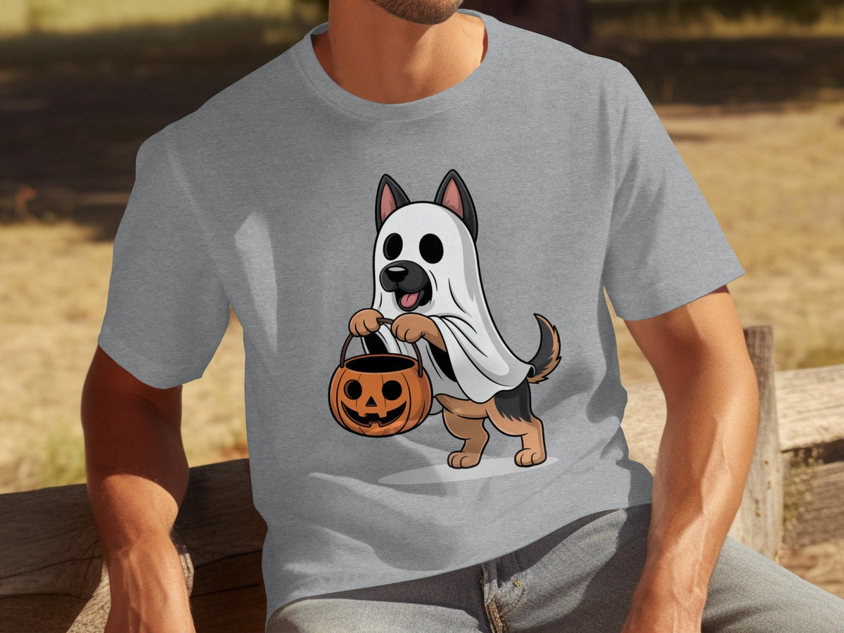 Cute German Shepherd Dressed as Ghost for Halloween T-Shirts