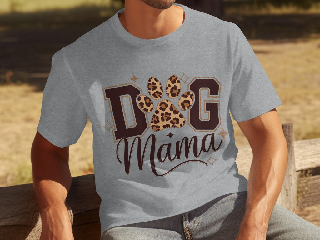 Dog Mama Lettering Design Leopard Paw Print Graphic T-Shirts