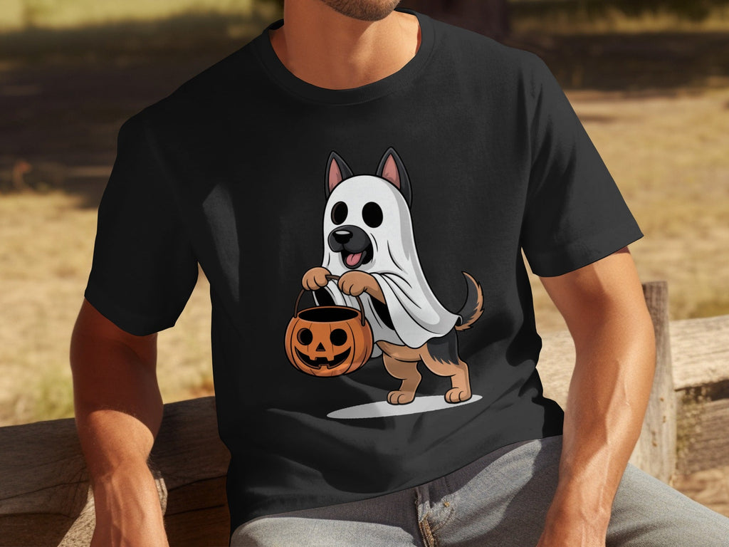 Cute German Shepherd Dressed as Ghost for Halloween T-Shirts