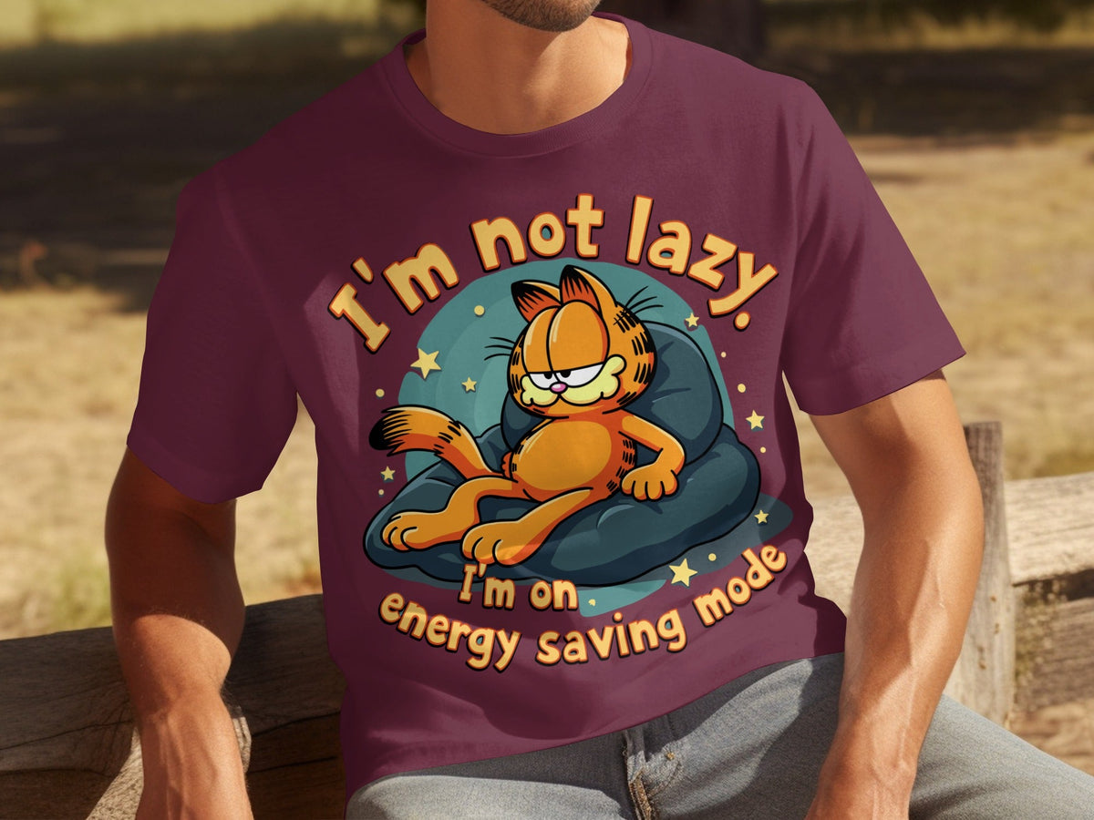 Lazy Garfield on Energy Saving Mode Funny Graphic T-Shirts