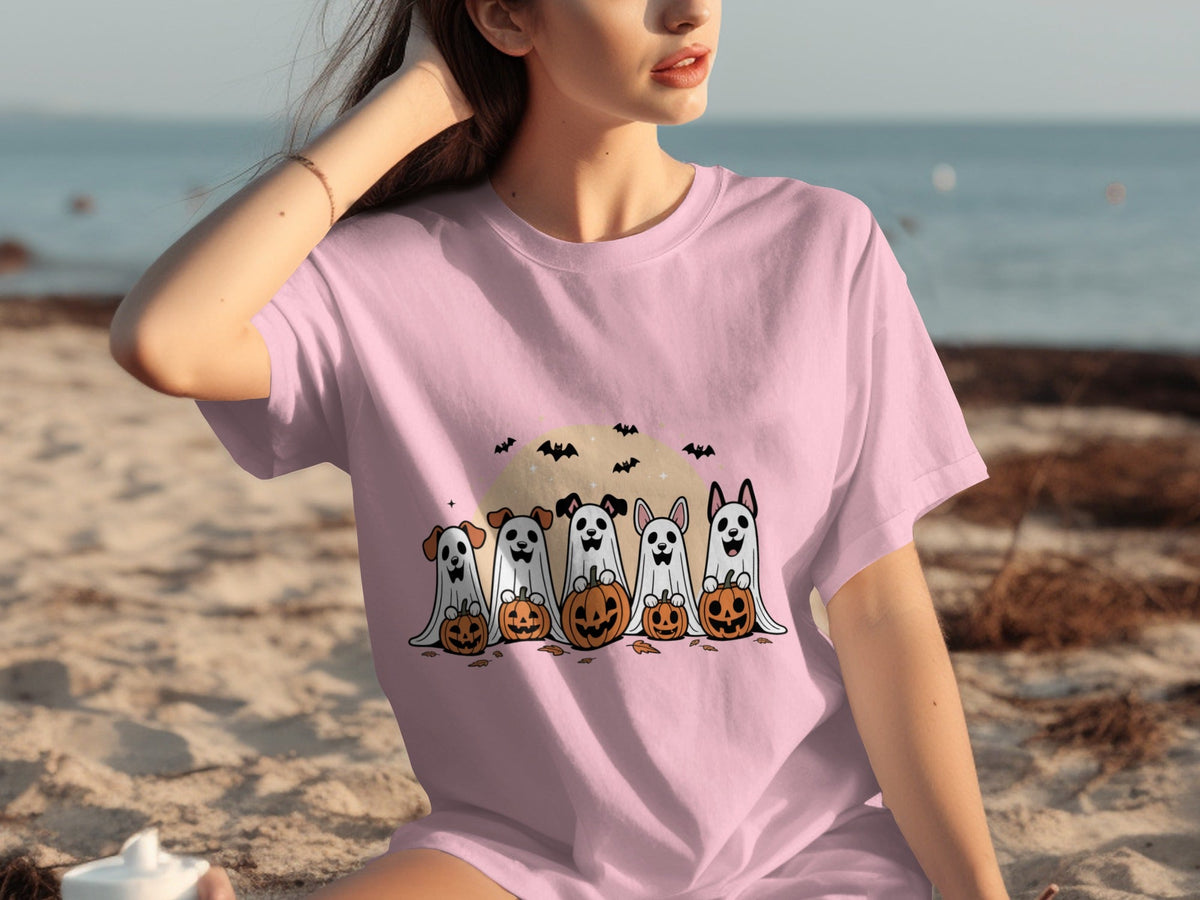 Spooky Dog Ghosts With Pumpkins Halloween Cute Season T-Shirts