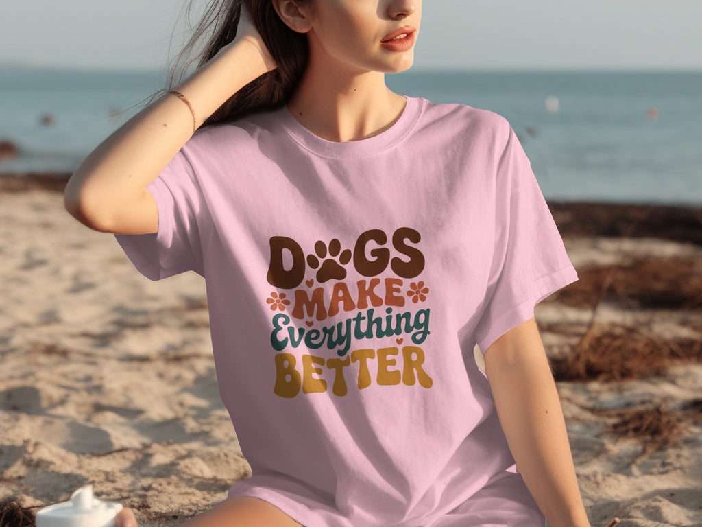 Dogs Make Everything Better with Flowers Design T-Shirts