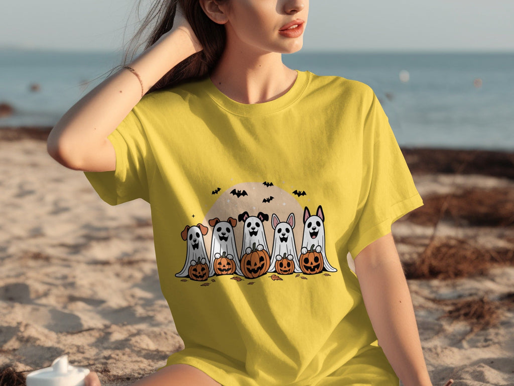 Spooky Dog Ghosts With Pumpkins Halloween Cute Season T-Shirts