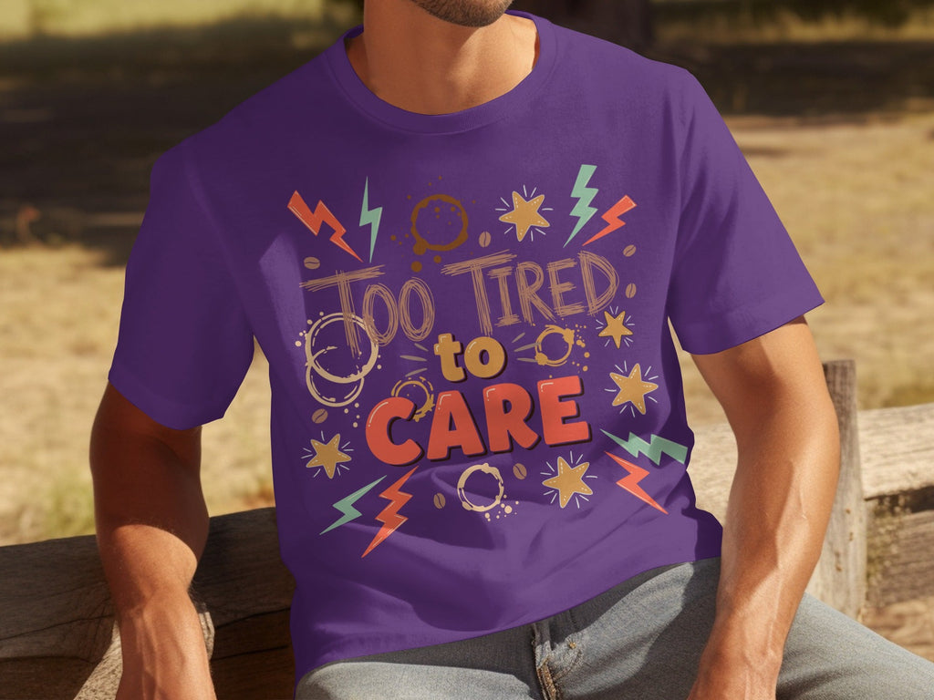 Too Tired to Care Coffee Spills and Stars Design T-Shirts product image 24