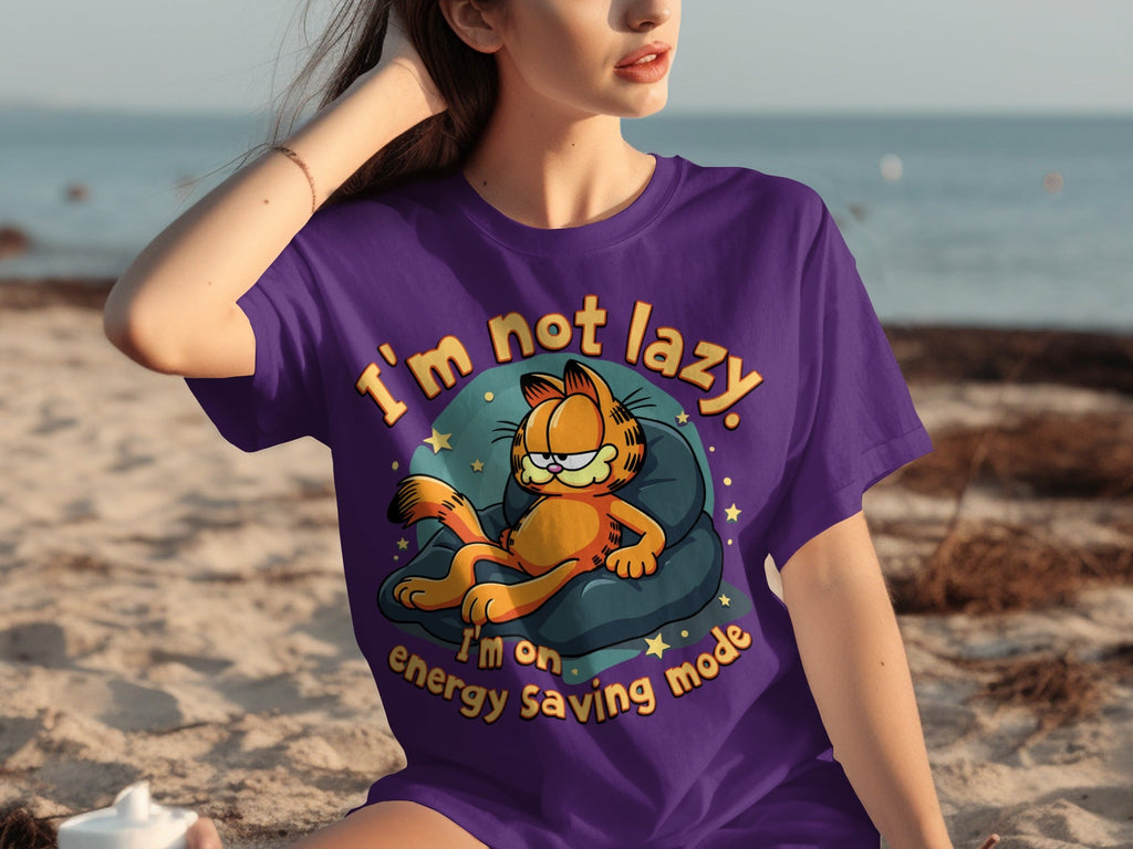 Lazy Garfield on Energy Saving Mode Funny Graphic T-Shirts