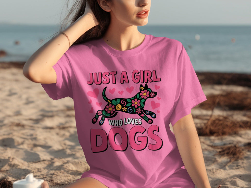 Just A Girl Who Loves Dogs Floral Dog Design T-Shirts