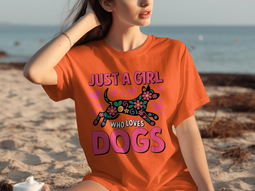 Just A Girl Who Loves Dogs Floral Dog Design T-Shirts