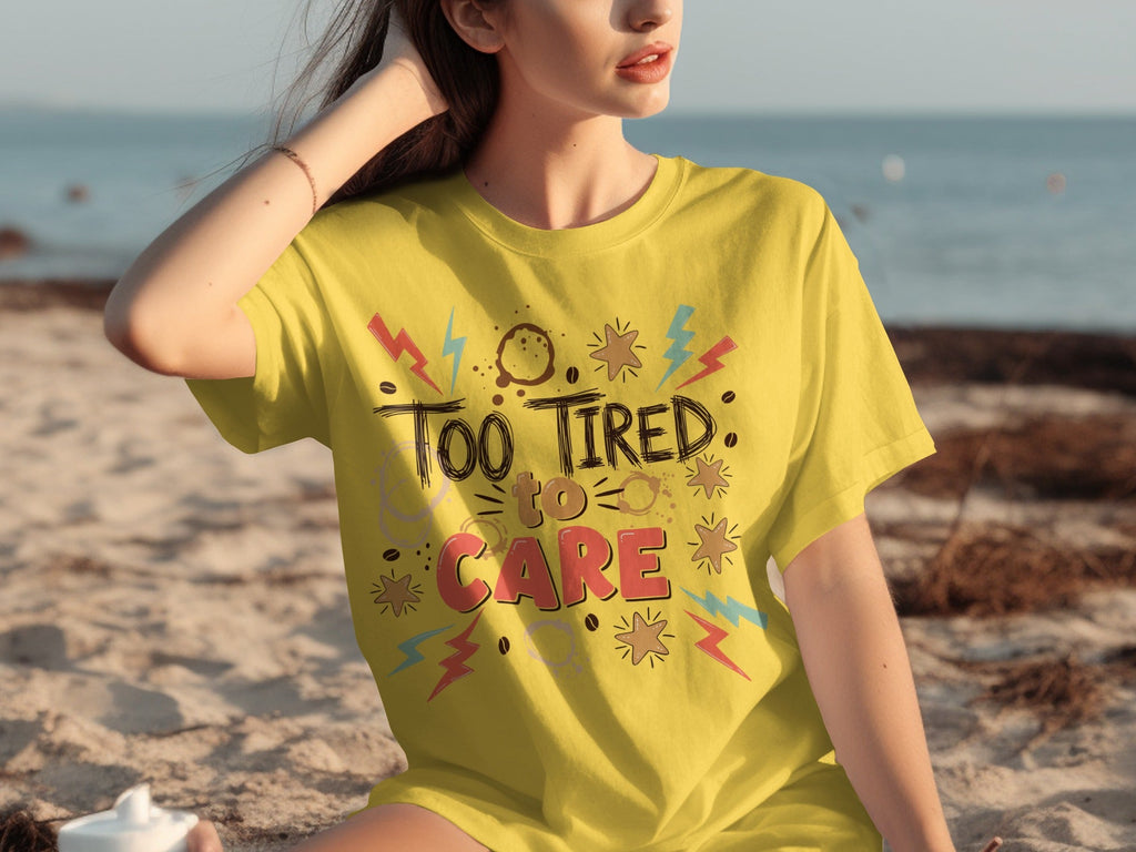 Too Tired to Care With Coffee Elements Design T-Shirts product image 5