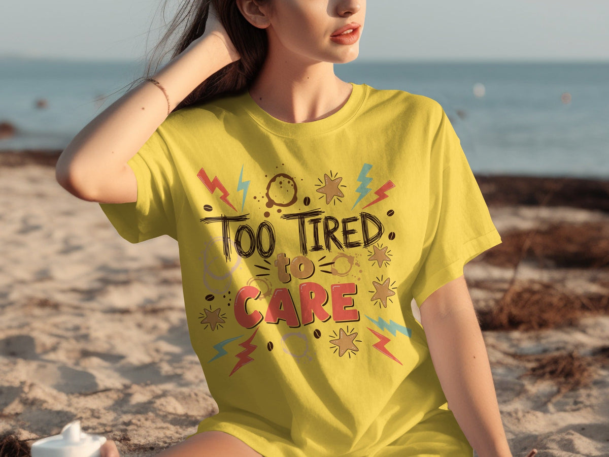 Too Tired to Care With Coffee Elements Design T-Shirts product image 5