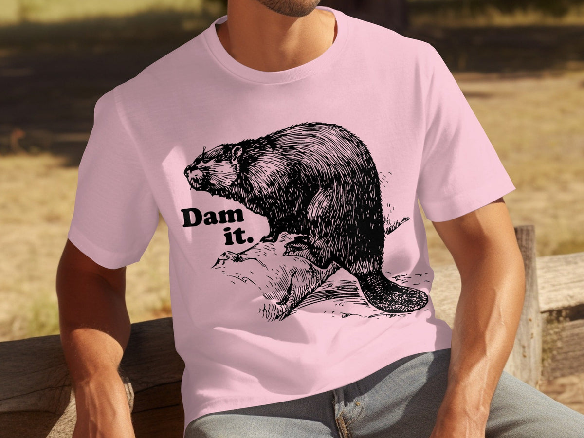 Beaver with Dam it Text Funny Graphic Print T-Shirts product image 12
