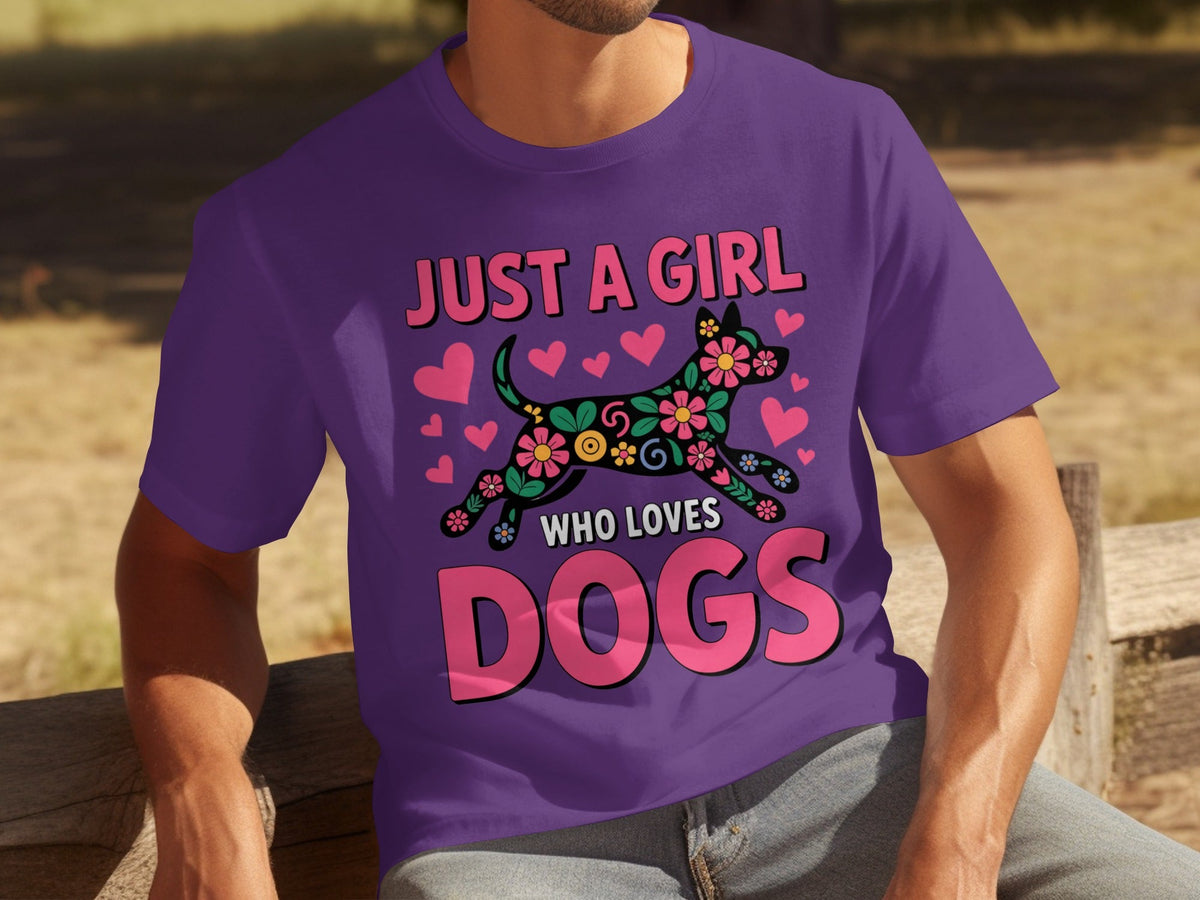 Just A Girl Who Loves Dogs Floral Dog Design T-Shirts