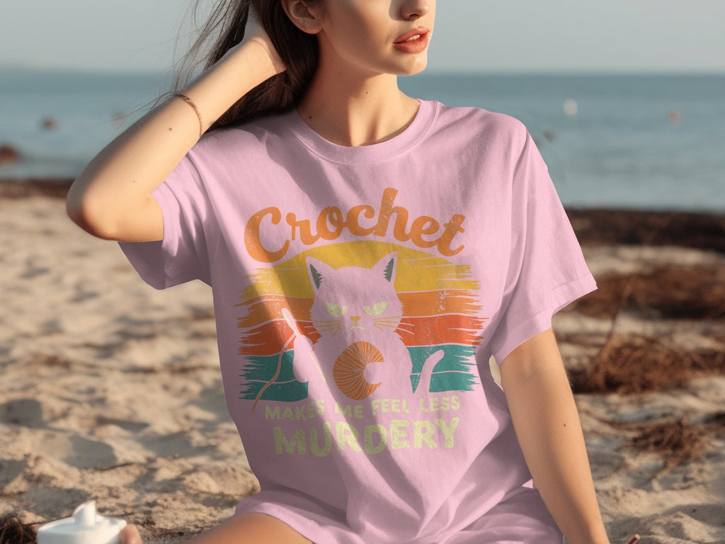 Crochet Makes Me Feel Less Murdery Funny Cat Graphic T-Shirts