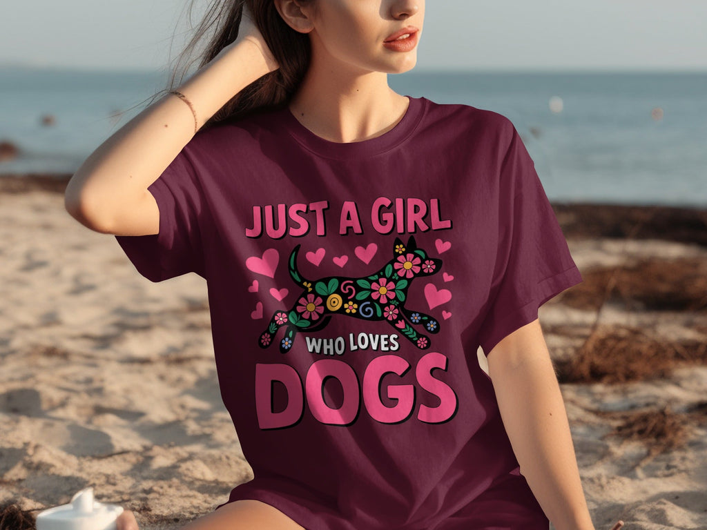 Just A Girl Who Loves Dogs Floral Dog Design T-Shirts